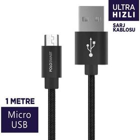 PoloSmart PSM07 1 Metre Siyah Lightning Hızlı Şarj Kablosu