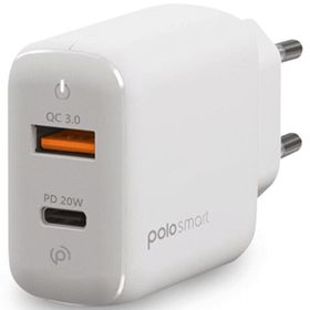 PoloSmart PSM75 PD+USBı Type-C To Lightning Beyaz Smart Duvar Şarj