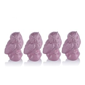 Porio 4'lü Pembe 13 cm Baykuşlu Biblo