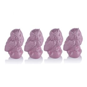 Porio 4'lü Pembe 13 cm Baykuşlu Biblo