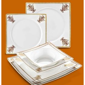 Porio Grazie 74 Parça Bonechina Kare Ara Servisli Yemek Takımı