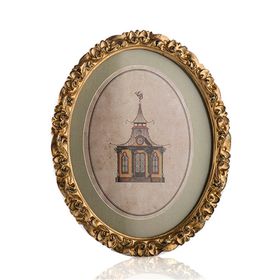 Porio PR30-1067 30x24 cm Krem Çerçeveli Ev Resimli Oval Pano