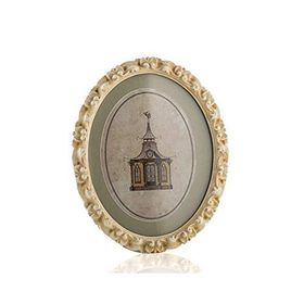 Porio PR30-1067 30x24 cm Krem Çerçeveli Ev Resimli Oval Pano