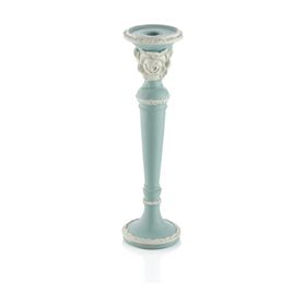Porio PR30-1104 Mavi-Beyaz 31x10 cm Güllü Küçük Boy Mumluk