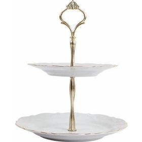 Porland 21 cm Queen Altın Yaldız 2 Katlı Kurabiye Tabağı