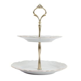 Porland 21 cm Queen Altın Yaldız 2 Katlı Kurabiye Tabağı
