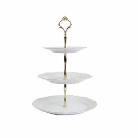 Porland 25 cm Queen Altın Yaldız 3 Katlı Kurabiye Tabağı