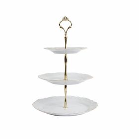 Porland 25 cm Queen Altın Yaldız 3 Katlı Kurabiye Tabağı