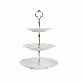 Porland 25 cm Queen Altın Yaldız 3 Katlı Kurabiye Tabağı