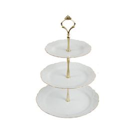 Porland 25 cm Queen Altın Yaldız 3 Katlı Kurabiye Tabağı