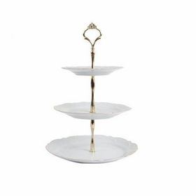 Porland 25 cm Queen Altın Yaldız 3 Katlı Kurabiye Tabağı
