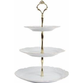 Porland 25 cm Queen Altın Yaldız 3 Katlı Kurabiye Tabağı