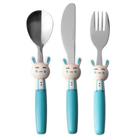 Porland 3 Parça Mini Rabbit Mavi Çocuk Çatal Kaşık Bıçak Takımı