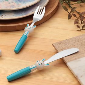 Porland 3 Parça Mini Rabbit Mavi Çocuk Çatal Kaşık Bıçak Takımı