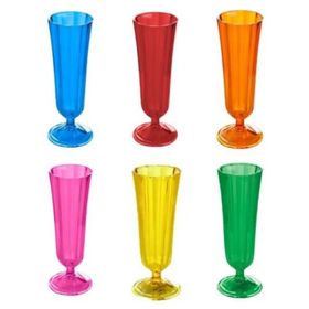 Porland Cam Karma Renk Ayaklı 6'lı 130 cc Flüt Bardak