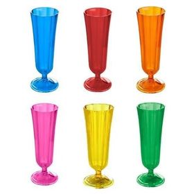 Porland Cam Karma Renk Ayaklı 6'lı 130 cc Flüt Bardak