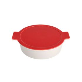 Porland Cookland Isıya Dayanıklı 2 lt Porselen Kırmızı Kapaklı Basık Tencere
