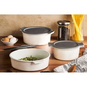 Porland Cookland Isıya Dayanıklı 6 Parça Porselen Kapaklı Tencere Takımı