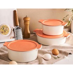 Porland Cookland Isıya Dayanıklı 6 Parça Porselen Kapaklı Tencere Takımı