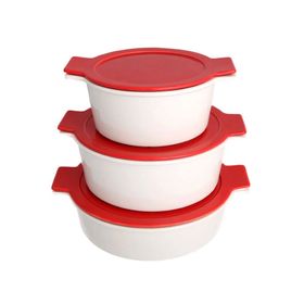 Porland Cookland Isıya Dayanıklı 6 Parça Porselen Kırmızı Kapaklı Tencere Takım