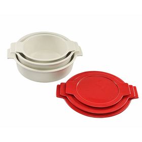 Porland Cookland Isıya Dayanıklı 6 Parça Porselen Kırmızı Kapaklı Tencere Takım