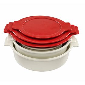 Porland Cookland Isıya Dayanıklı 6 Parça Porselen Kırmızı Kapaklı Tencere Takım
