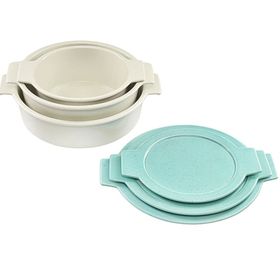 Porland Cookland Isıya Dayanıklı 6 Parça Porselen Turkuaz Kapaklı Tencere Takımı
