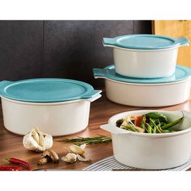 Porland Cookland Isıya Dayanıklı 6 Parça Porselen Turkuaz Kapaklı Tencere Takımı