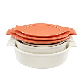 Porland Cookland Isıya Dayanıklı 6 Parça Porselen Turuncu Kapaklı Tencere Takımı
