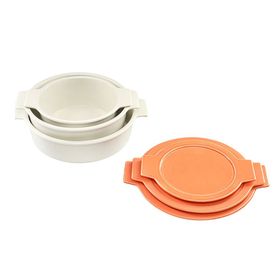 Porland Cookland Isıya Dayanıklı 6 Parça Porselen Turuncu Kapaklı Tencere Takımı