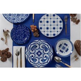 Porland Ege Mavi 24 Parça 6 Kişilik Desenli Porselen Yemek Takımı