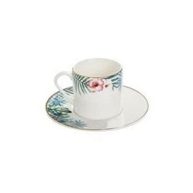 Porland Exotic Desen 3 90 cc Porselen Tabaklı Kahve Fincanı