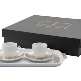 Porland Gold Bordür 80 cc 5 Parça 2 Kişilik Kahve Takımı