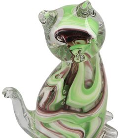 Porland Kedi 10x5x16 cm Yeşil Mor Cam Biblo