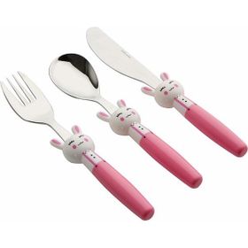 Porland Mini Rabbit Pembe Çocuk 3 Parça Çatal Kaşık Bıçak Takım