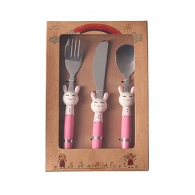 Porland Mini Rabbit Pembe Çocuk 3 Parça Çatal Kaşık Bıçak Takımı