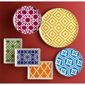 Porland Morocco 18 Parça 6 Kişilik Yuvarlak Çok Renkli Desenli Porselen Yemek Takımı
