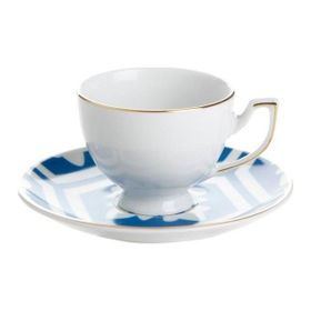 Porland Morocco Desen 2 170 ml Mavi Tabaklı Çay Fincanı