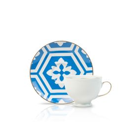 Porland Morocco Desen 2 Mavi 80 cc Porselen Tabaklı Kahve Fincanı