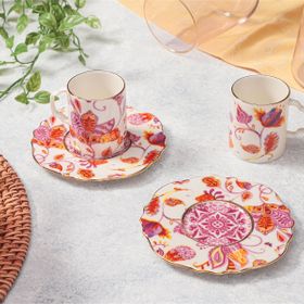Porland Pinky 80 cc Desen 1 2 Kişilik Kahve Takımı