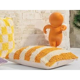 Porland Pop Stripe Hardal 45x45 cm Dokuma Yastık