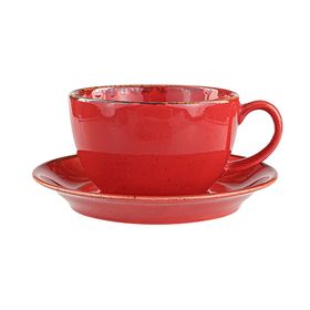 Porland Seasons 370 cc 6 Adet Kırmızı Tabaklı Çay Fincanı