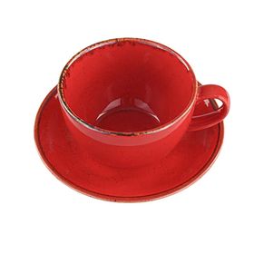 Porland Seasons 370 cc 6 Adet Kırmızı Tabaklı Çay Fincanı