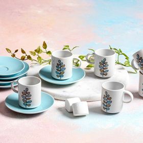 Porland Wisteria Turkuaz 6 Kişilik 90 cc Kahve Takımı