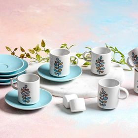 Porland Wisteria Turkuaz 6 Kişilik 90 cc Kahve Takımı