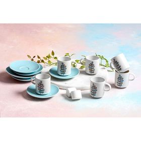 Porland Wisteria Turkuaz 6 Kişilik 90 cc Kahve Takımı