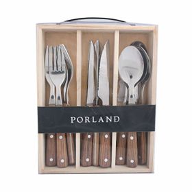 Porland Woodea Steak 18 Parça Ahşap Çatal Kaşık Bıçak Takımı