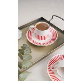 Porser Alya 80 cc 2 Kişilik 4 Parça Kırmızı Kahve Fincan Takımı