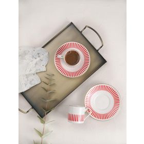 Porser Alya 80 cc 2 Kişilik 4 Parça Kırmızı Kahve Fincan Takımı