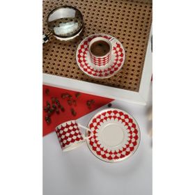 Porser Peyda Kırmızı 2 Kişilik 4 Parça Kahve Fincan Takımı